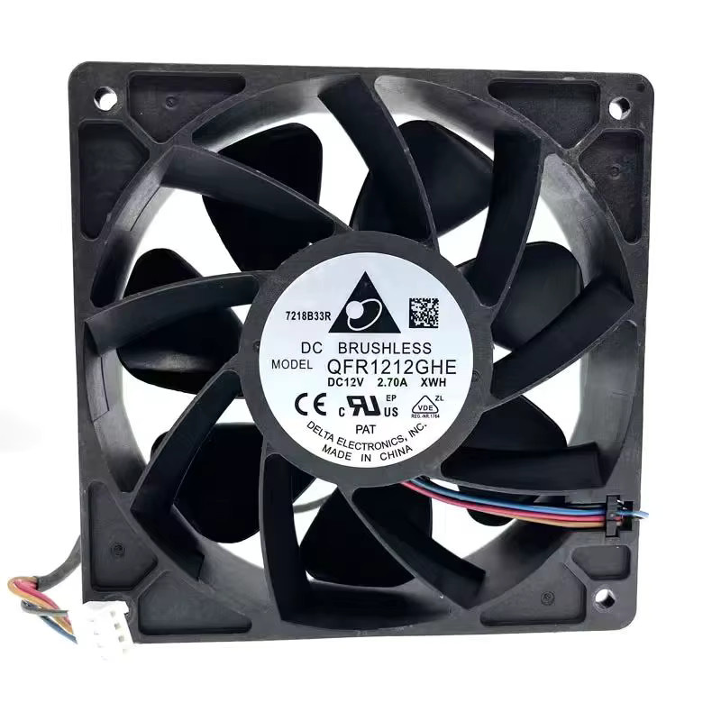 Delta QFR1212GHE Hochgeschwindigkeits-Lüfter für Bitcoin-GPU-Miner, Schwarz, B/T/H: 120 x 120 x 38 mm, DC 12 V, 6000 U/min, Doppelkugellager, PWM 4P - Bild 2