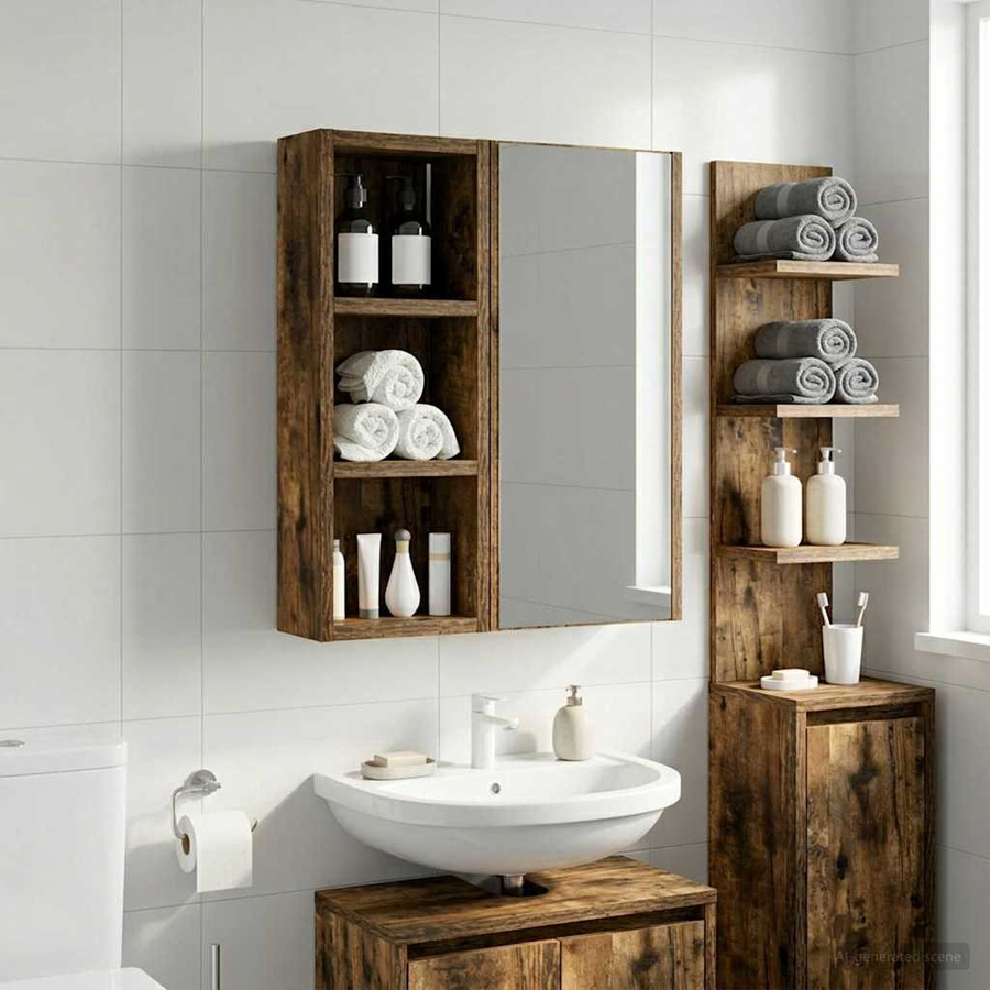 Badezimmer-Wandschrank von VD Home Furnishing aus Holz in Geräucherte Eiche, B/T/H: 20 x 10 x 50 cm - Bild 5