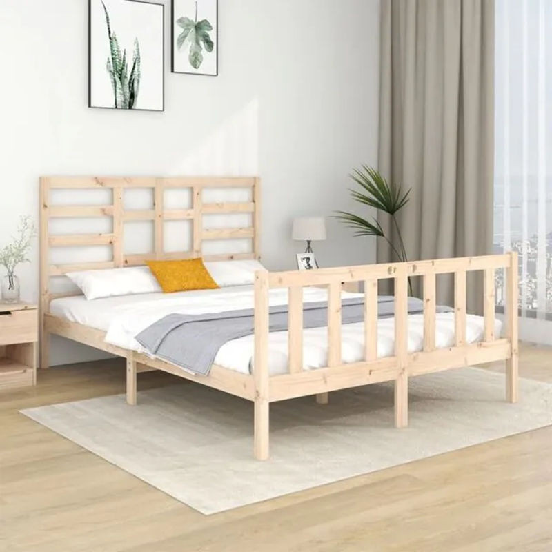 Massivholzbett Vidaxl aus Kiefer in Natur und Weiß, Design: Modern, Landhaus oder Skandinavisch, B/T: 140 x 190 cm - Bild 1