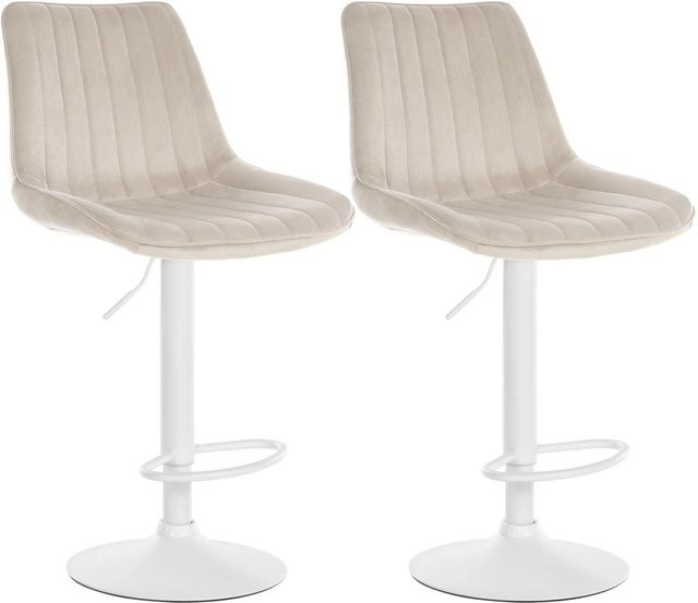 DELUKE Barhocker 2er Set RIO in Creme Weiß, Samt, drehbar mit Lehne - Bild 1