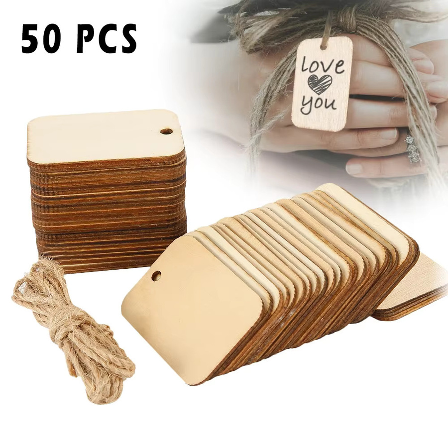 50 Stück Naturholzscheiben-Geschenkanhänger aus Holz mit Seil für DIY-Handwerk und Dekoration - Bild 3
