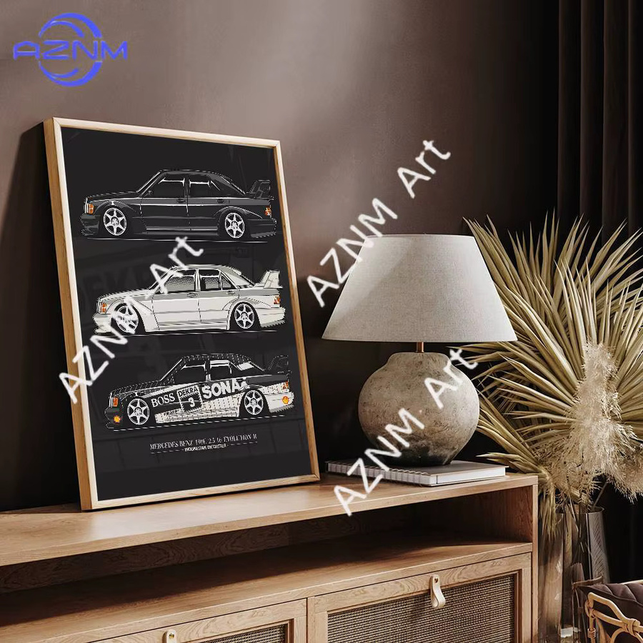 Mercedes Benz 190 E Wandaufkleber aus Papier in Weiß für dein Zimmer, Bar oder Café - Bild 2