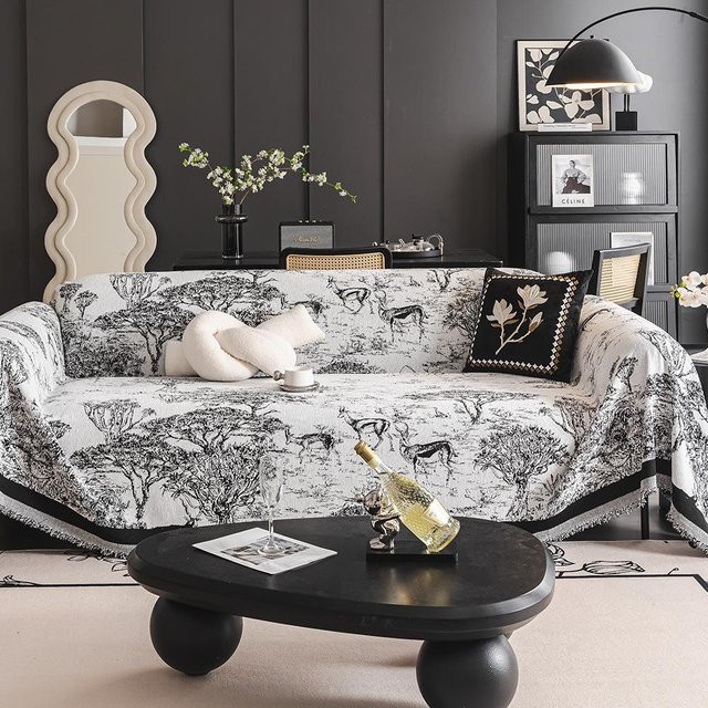 Super Six Nordisches Sofa-Handtuch Chenille Sofaüberwurf in Schwarz-Weiß B/H: 180 x 130 cm - Bild 1