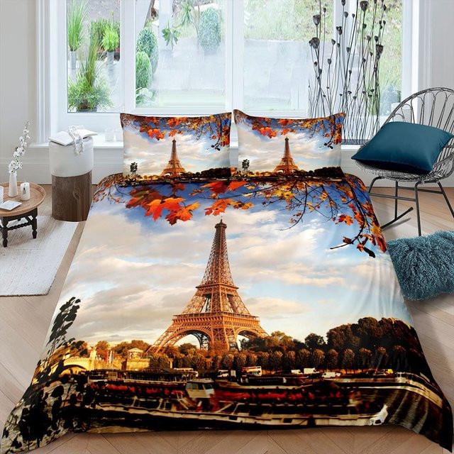 Bettwäsche-Set Your Warm Home Eiffelturm Design in Grau mit Bettbezug und Kissenbezügen aus Polyester, B/H: 240 x 220 cm, Kissenbezüge: 50 x 70 cm - Bild 1