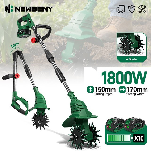 NEWBENY Elektrische Doppelklingen-Bodenfräse 1800W in Grün für Makita LXT Akku - Bild 1