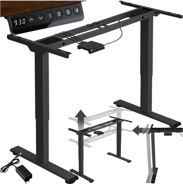 tectake Tischgestell Melville elektrisch höhenverstellbar und breitenverstellbar, Schwarz, B/T/H: 110 - 168 x 60 x 70 - 119 cm - Bild 1