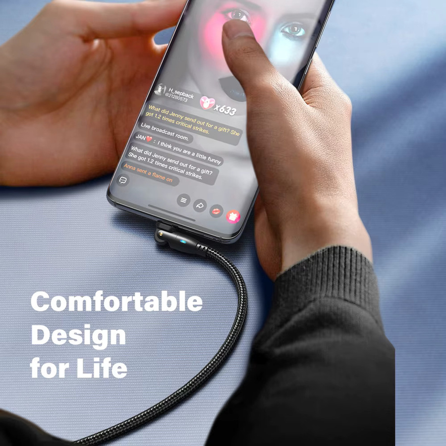 AUFU USB-Typ-C-Kabel mit 180 Grad drehbarem Stecker, 3 A Schnellladefunktion und Datenübertragung für Samsung, Xiaomi und Redmi, Schwarz/Rot - Bild 3