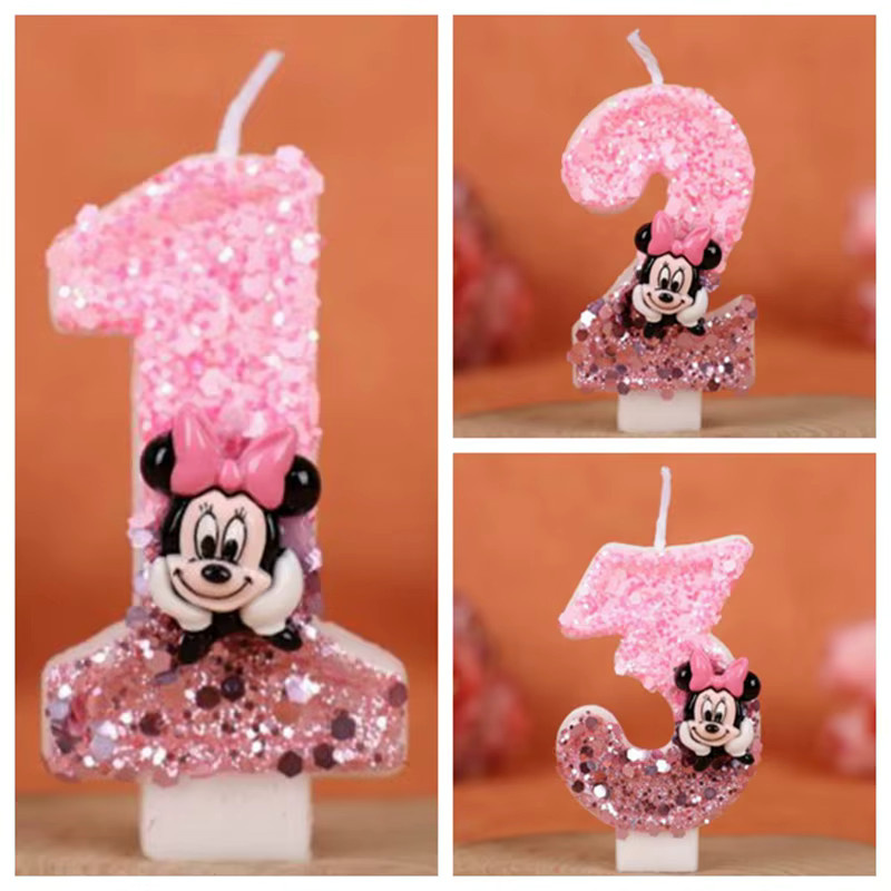 Potdemiel 3D Zahlenkerzen Mickey Minnie Maus Motiv für Geburtstag und Party Dekoration, Pink - Bild 2