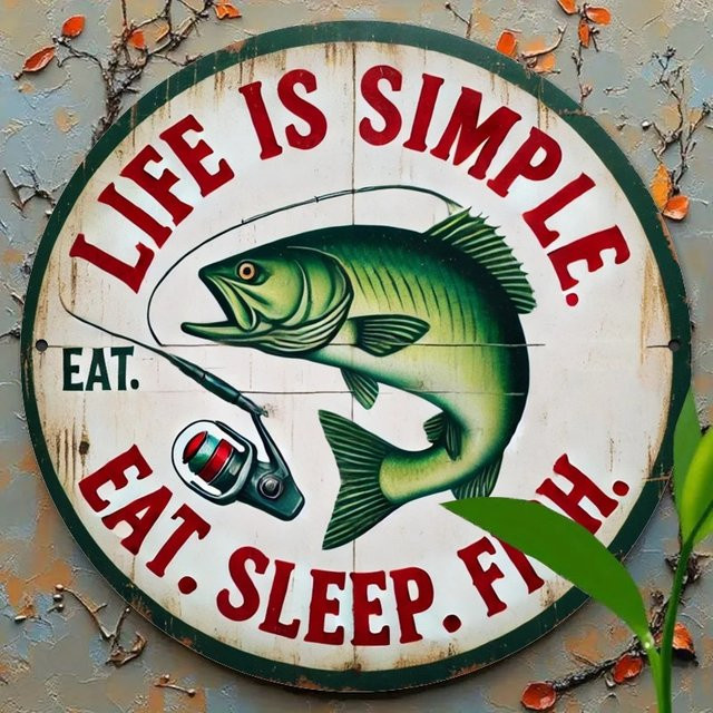 Simple Life Rundes Metallschild Wanddekoration im Vintage-Stil mit Tiermotiven und Typografie in Multicolour - Bild 1