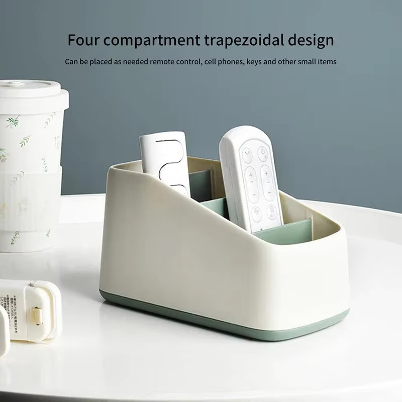 Desktop Organizer in Trapezform mit 4 Fächern für Fernbedienungen und Schreibwaren, Weiß, Kunststoff - Bild 2