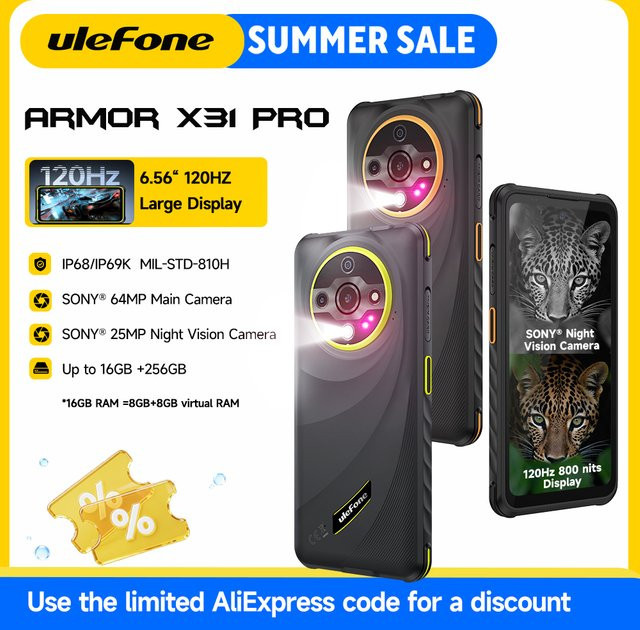 Ulefone Armor X31 Pro 5G Robustes Smartphone in Schwarz mit Android 14, 6,56 Zoll Display, 256 GB Speicher, NFC und 64-MP-Hauptkamera - Bild 1