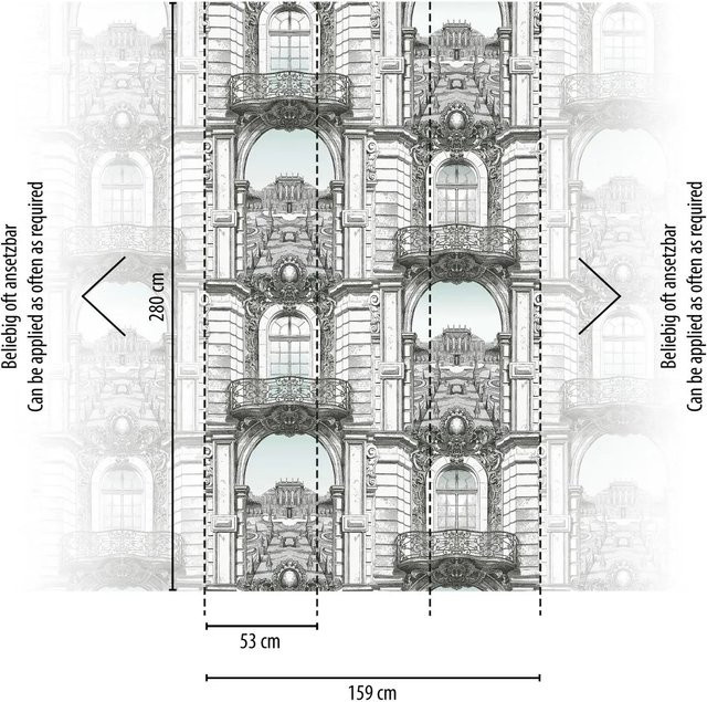 Livingwalls Fototapete Gebäude in Weiß Schwarz und Grau, B: 159 cm, H: 280 cm - Bild 1