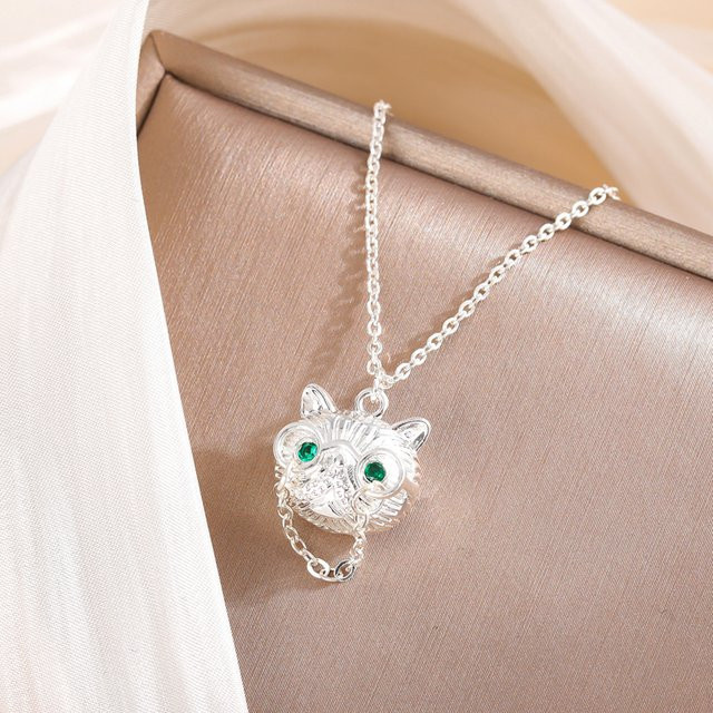 GaGa-Duck Halskette, 925 Silber, Grün Kristall, Katze Anhänger - Bild 1
