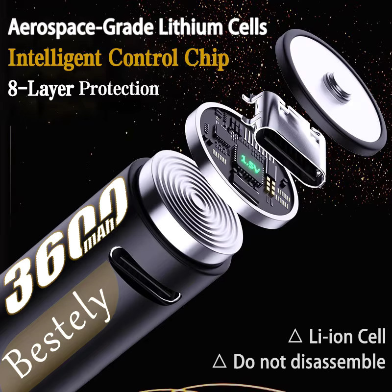BaKKiter AAA Lithium-Ionen Akku 1,5V mit 3600mAh und USB Typ-C Anschluss, Weiß - Bild 3