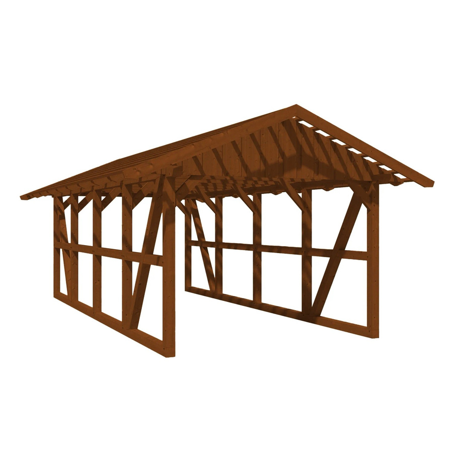 Skan Holz Carport Schwarzwald mit Satteldach und Dachlattung aus Fichtenholz in Nussbaum Braun, B: 424 cm, L: 772 cm - Bild 2