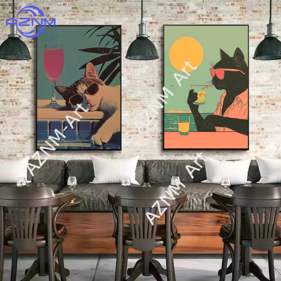 KAYOU Leinwandposter mit Katzen-Slogan im Retro-Stil, Mehrfarbiges Wandbild für Wohnzimmer und Café - Bild 3