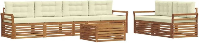 vidaXL Outdoor-Sofagarnitur 7-teilig aus Akazienholz mit Kissen in Natur und Creme - Bild 1