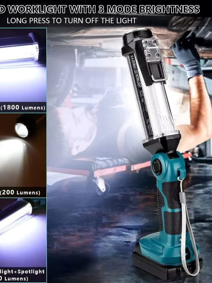 Makita LED-Arbeitsleuchte in Blau mit 35 W, tragbarer Flutlicht-Scheinwerfer für 18 V Li-Ionen-Akkus und USB-Anschluss - Bild 7