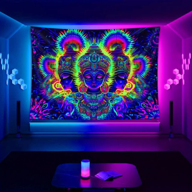 VIKAMA Buddha Wandteppich, UV-reaktiver psychedelischer Wandbehang in Multicolour, B/H: 60 x 40 cm - Bild 1
