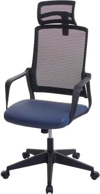 Ergonomischer Bürostuhl MCW J52 mit Kopfstütze und Armlehnen aus Kunstleder, Blau-Grau, B/T/H: 66 x 64 x 128 cm - Bild 2