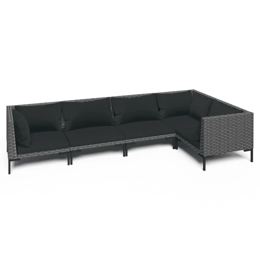 vidaXL 5-tlg Garten-Lounge-Set L-Form aus Poly Rattan und pulverbeschichtetem Stahl in Dunkelgrau mit Sitzpolstern und Rückenkissen - Bild 2