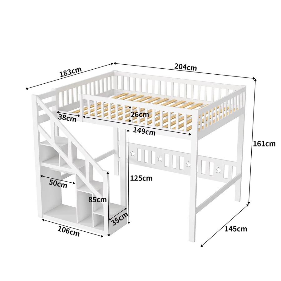 Modernes Kinder-Etagenbett mit Treppe und Aufbewahrungsschrank in Weiß, B/T/H: 140 x 200 cm - Bild 2