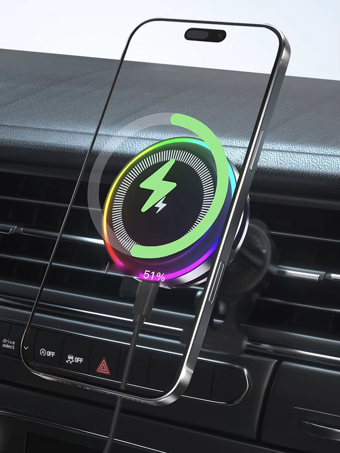 UYUXIO Magnetischer kabelloser Auto-Ladeadapter mit TEC-Kühlung, 15W Schnellladestation und Autohalterung für iPhone, Schwarz - Bild 6