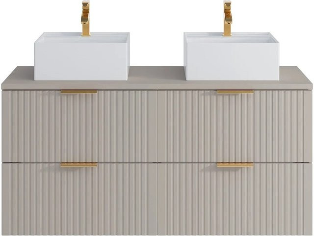 Doppelwaschtisch Zevara von Vente-unique im Art-déco-Stil, Farbe Beige, B/T/H: 120 x 46 x 57 cm - Bild 1