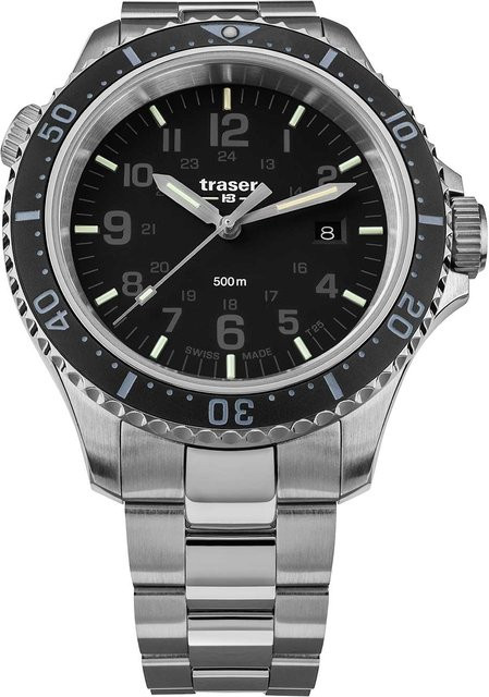 Traser Herrenuhr, Quarz, Edelstahl, Schwarz, 46 mm, 50 ATM - Bild 1