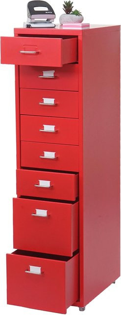 MCW Rollcontainer Preston T851 Schubladenschrank aus Stahl in Rot mit 8 Schubladen, H: 110 cm, B: 41 cm, T: 28 cm - Bild 1