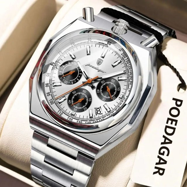 POEDAGAR Chronograph, Quarz, Edelstahl, Silber, Herren - Bild 1