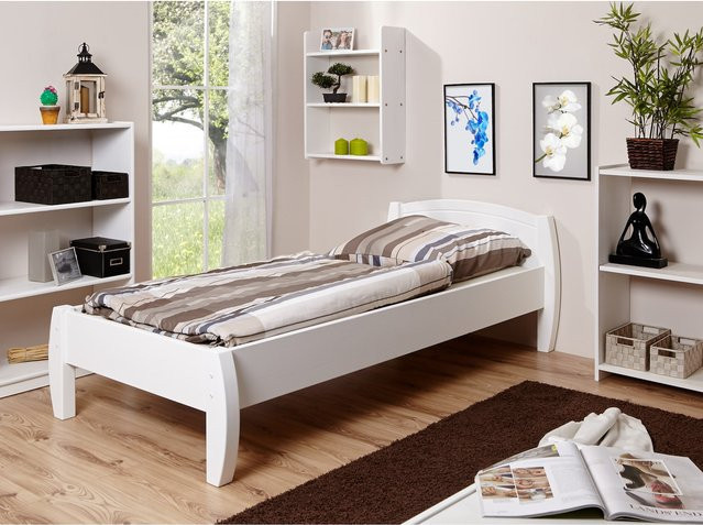TiCAA Bett Jasmin aus Kiefernholz in Weiß - Bild 1