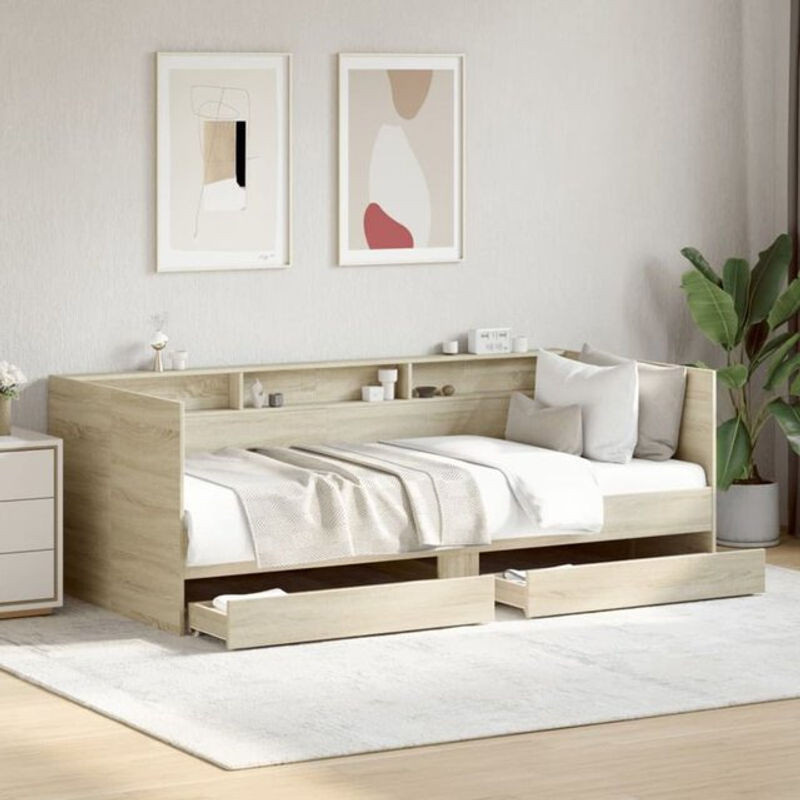 Vidaxl Tagesbett mit Schubladen in Sonoma-Eiche Natur, Funktionsbett aus Holzwerkstoff, B/T/H: 190 x 90 x 101,5 cm - Bild 1