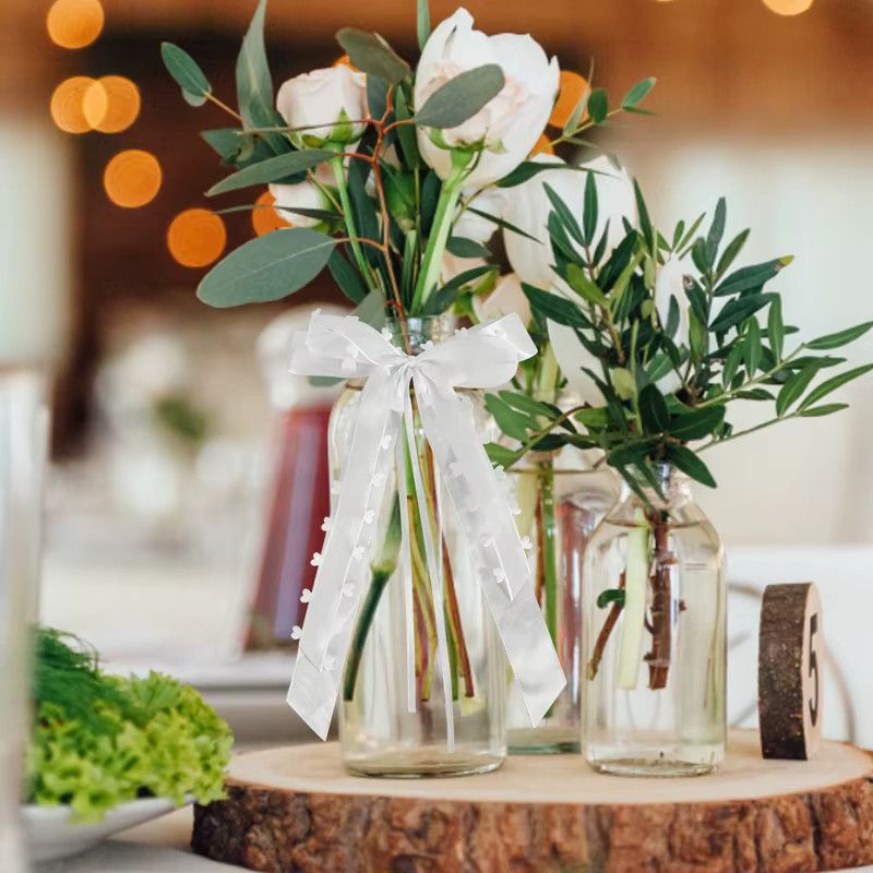 10 Stück weiße Seidenband-Schleifen mit Spitze von ZQCXLD für Hochzeit, Geburtstagsfeier und Dekoration - Bild 4