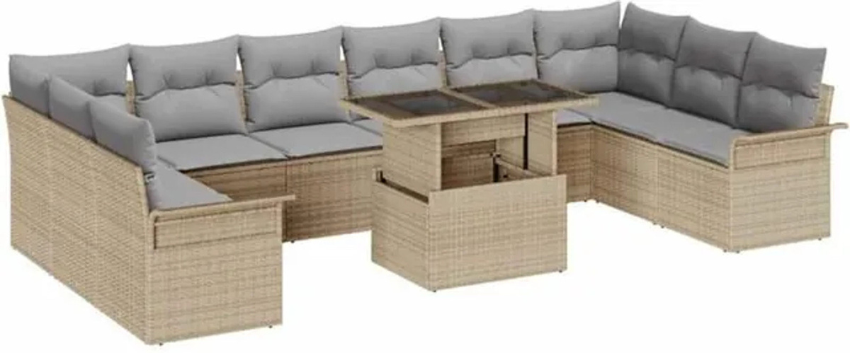 Vidaxl Garten-Sofa-Set aus Polyrattan in Beige, 11-teilige Loungemöbel-Garnitur, B/T/H: 100 x 55 x 73 cm - Bild 1
