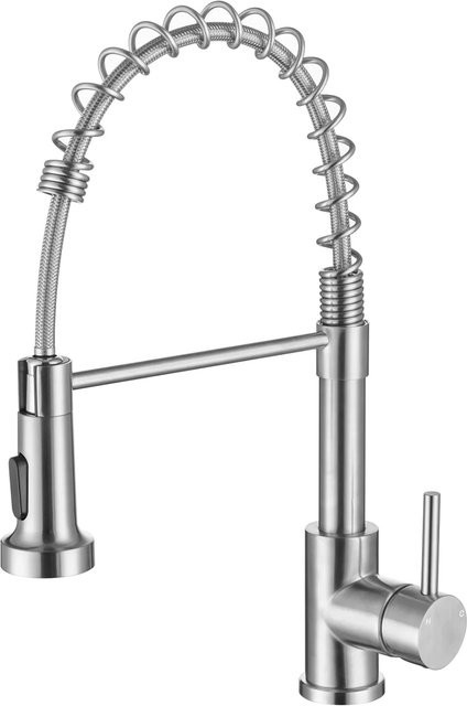 AICA Küchenarmatur Hochdruck in Silber mit abnehmbarem Brausekopf und 360° schwenkbarem Spiralfeder-Auslauf, H x B x T: 43 x 21 x 12 cm - Bild 1