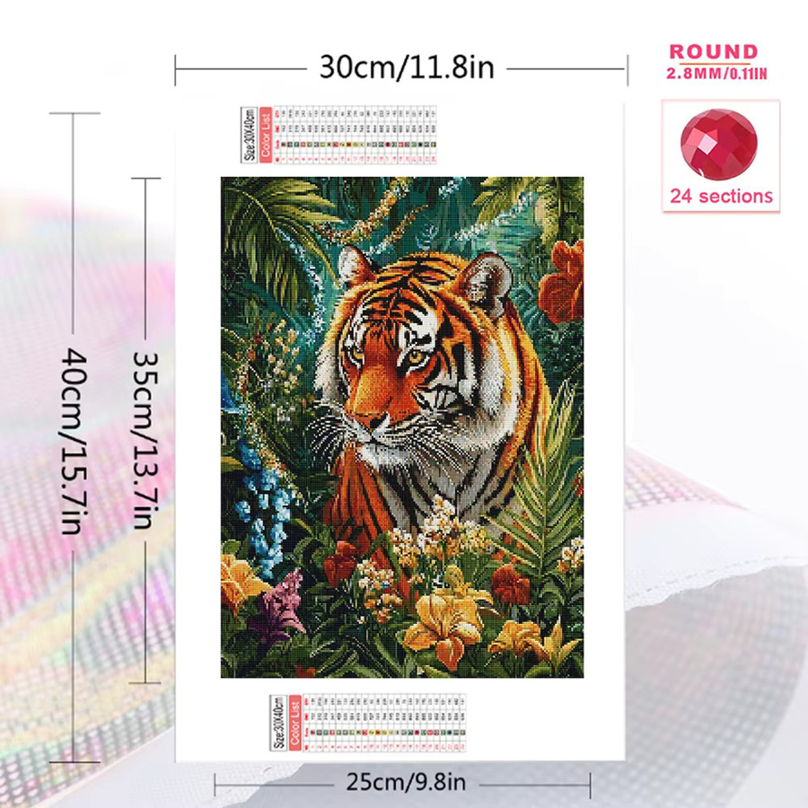 Momoart Diamantstickerei Tiger DIY Malerei mit runden Diamanten und Blumen als Kreuzstich Mosaik Set in Multicolour, Breite: 30,0 cm, Höhe: 20,0 cm, Tiefe: 20,0 cm - Bild 2