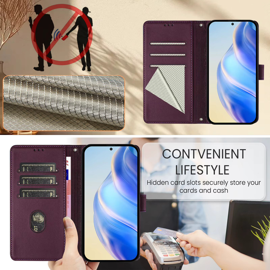 3D Leder Handyhülle mit Brieftaschenfunktion und Kartenfächern als Buchständer für Huawei P20 P30 P40 P50 P60 Pura 70 Mate 60 Pro Nova 12i 12s 9 in Lila - Bild 3