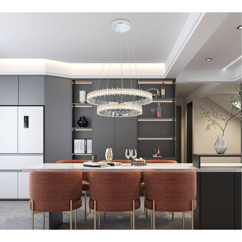Pocoline LED-Pendelleuchte Aurora in Chrom und Transparent, moderne Hängeleuchte aus Metall und Acryl, B/T/H: 61 x 61 x 140 cm - Bild 2