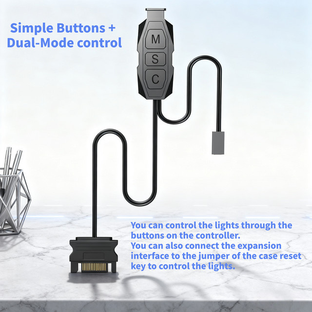 CX FUTRUE 5V ARGB-Controller in Schwarz mit 3-Pin Beleuchtungsmodus, Lüftergeschwindigkeits- und Farbsteuerung sowie SATA-Stromversorgung - Bild 1