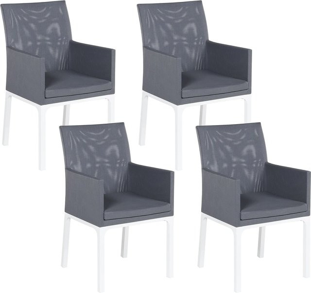 Beliani Gartenstuhl modern in Grau und Weiss mit Armlehnen und Polsterung aus Aluminium und UV-beständigem Polyester, B/T/H: 62 x 52 x 91 cm - Bild 1