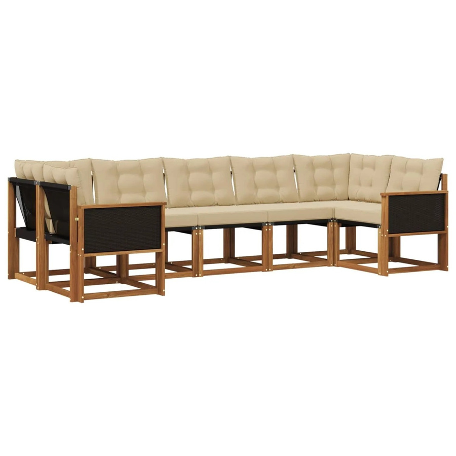 vidaXL Outdoor-Sofagarnitur L-Form aus Akazienholz mit Kissen in Beige und Braun - Bild 2