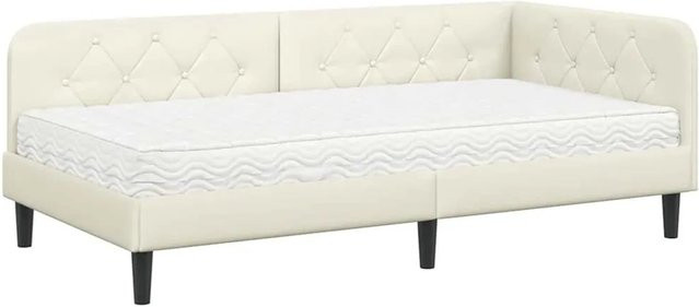 vidaXL Eckbettgestell mit Matratze aus Samt in Beige, B/T/H: 204 x 100 x 72 cm - Bild 1