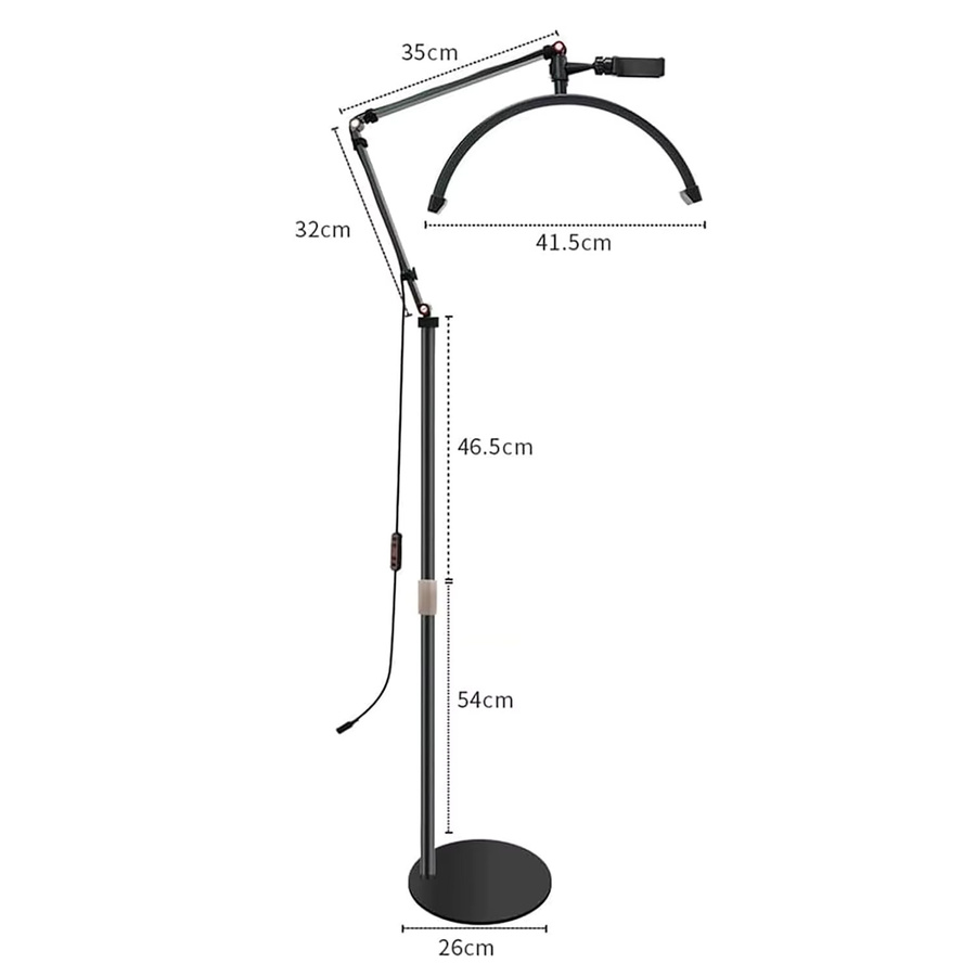 GECOFEER Halbmond-LED-Stehlampe mit einstellbarer Farbtemperatur 3000K bis 6000K, Tragbares Ringlicht für Beauty-Anwendungen wie Wimpern, Hautpflege und Tattoo, Schwarz, H x B x T: 190,0 x 60,0 x 32,5 cm - Bild 3