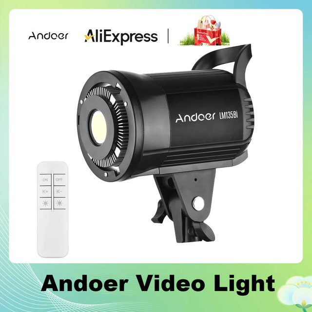 Andoer LM135Bi LED-Fotografie-Fülllicht in Schwarz, 135 W Studio-Videoleuchte mit Bowens-Montage, dimmbar, Farbtemperatur 2800 K–5600 K - Bild 1