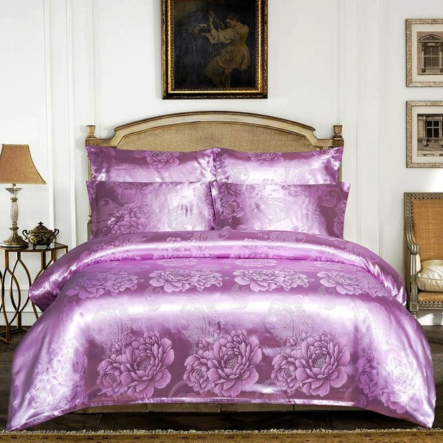 Luxuriöses 3-teiliges Jacquard Bettwäsche-Set in Lila mit Bettbezug und Kissenbezügen, B/H: 135 x 200 cm - Bild 1
