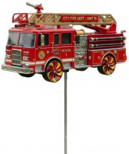Logiful Feuerwehr-Gartenwindspiel aus Metall in Rot mit Erdspieß - Bild 1
