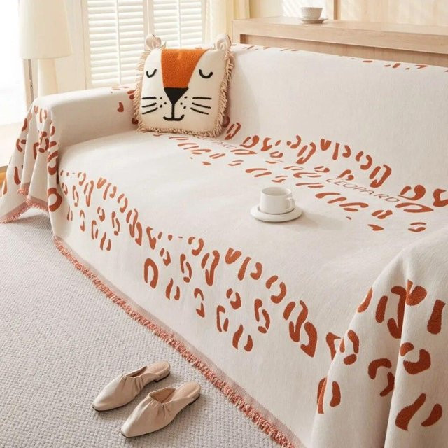 A Family Of Home Textiles Picknickdecke mit Leopardenmuster in Weiß, B/B: 180 x 180 cm - Bild 1