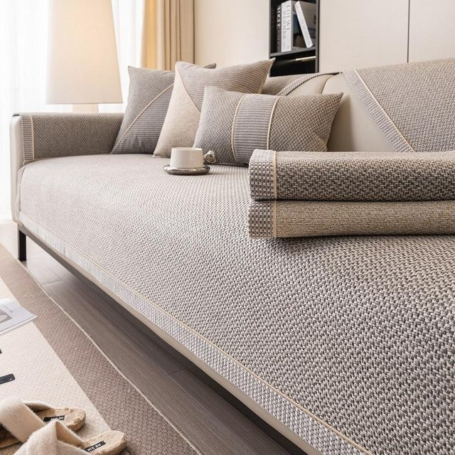 WEC ECO Sofasitzbezug aus Baumwolle und Leinen in Beige mit Anti-Rutsch-Funktion, Breite: 240 cm - Bild 1