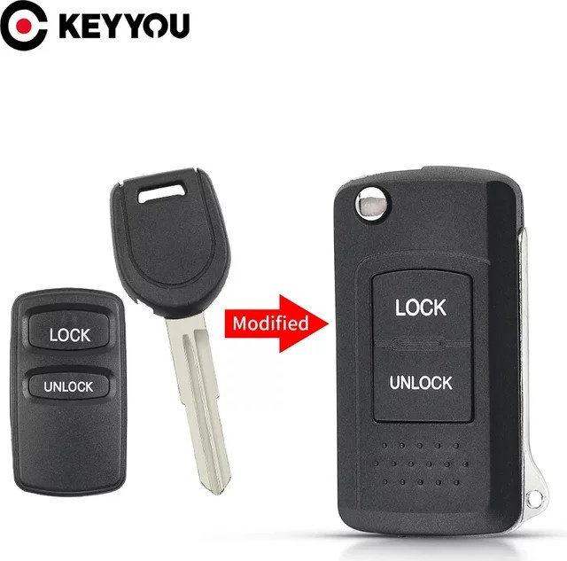 Keyyou Faltbare Autoschlüssel Hülle für Mitsubishi Lancer Outlander Pajero V73 Galant in Schwarz - Bild 1